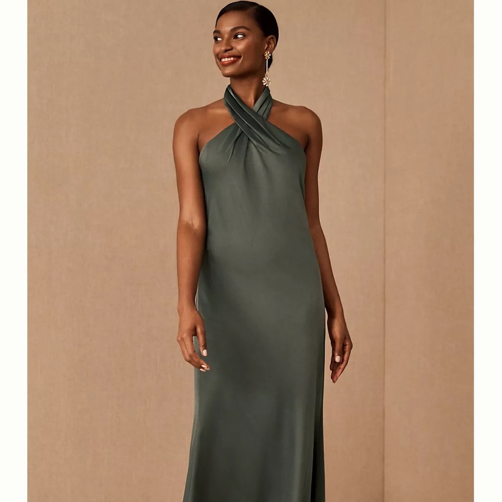 BHLDN Satin Charmeuse dress in Forest